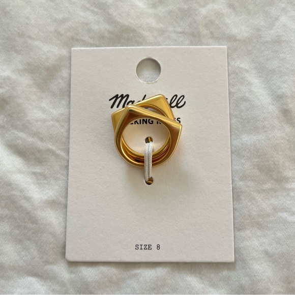 NWT Madewell Droplet Stacking Ring Set Gold Plated Brass Women’s Size 8 - Picture 6 of 8